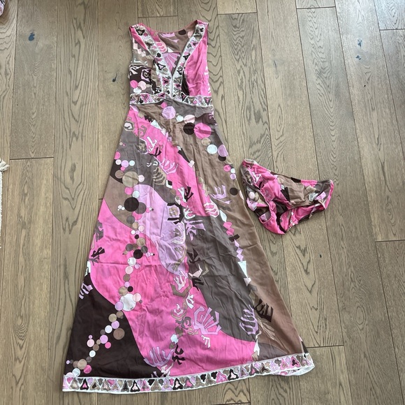 Emilio Pucci Dresses & Skirts - Emilio Pucci For Formfit Rogers Pink and Brown Print Maxi Slip Dress Underwear S